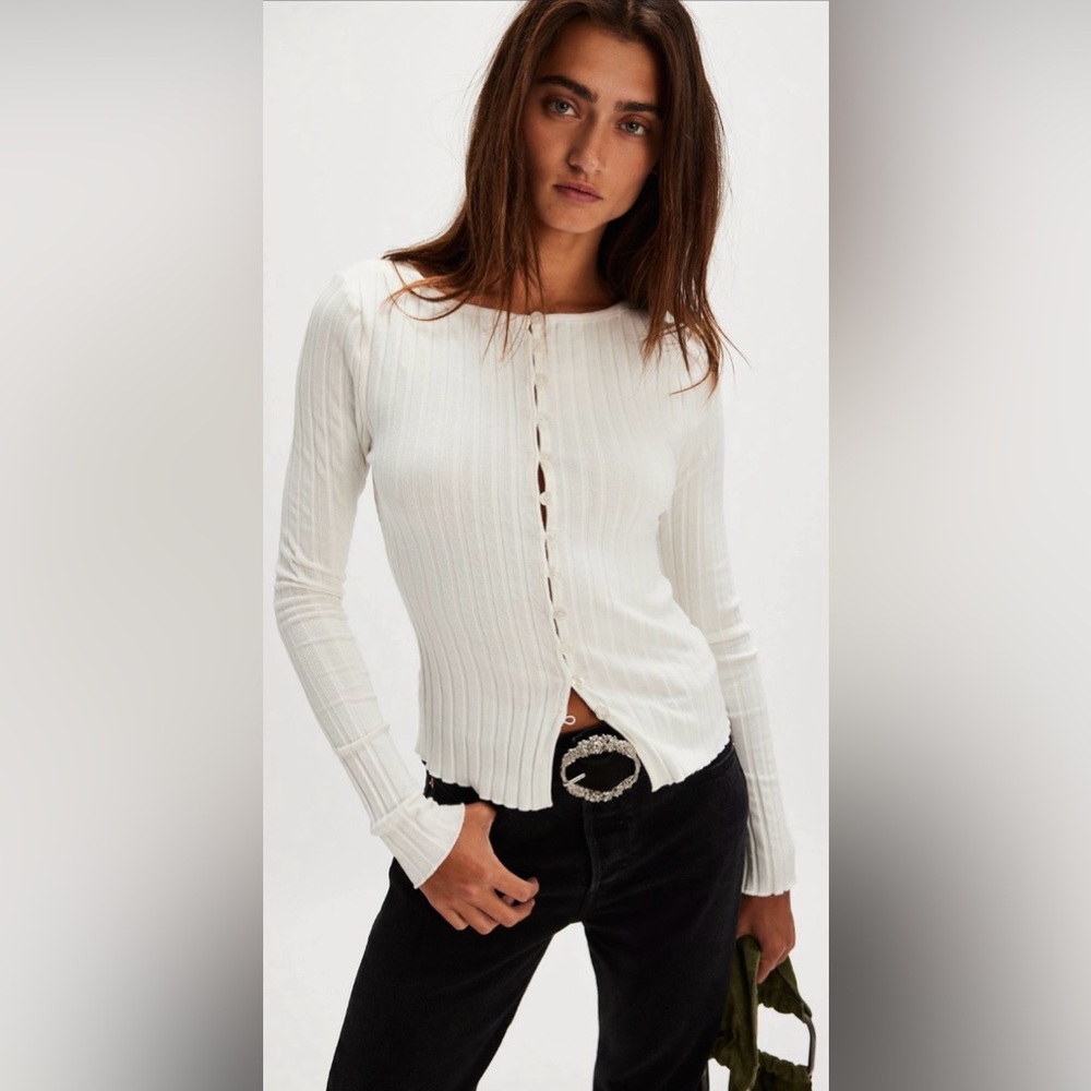 Free People Tilly Ribbed Cardi Ivory White Long Sleeve XS